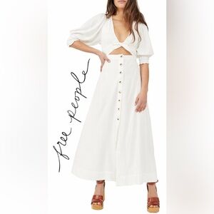 Free People White String Of Hearts Cut Out Maxi Dress S Buttons